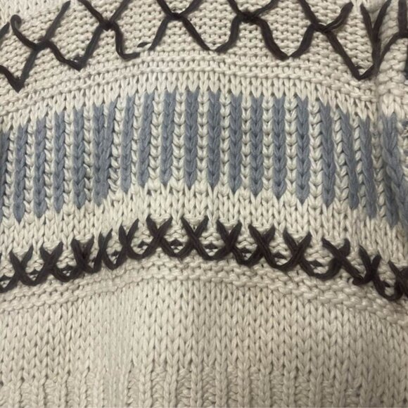 Blue B Collection Chunky Knit Sweater Women’s Large Cream Brown Blue Cozy Boho - Picture 6 of 12